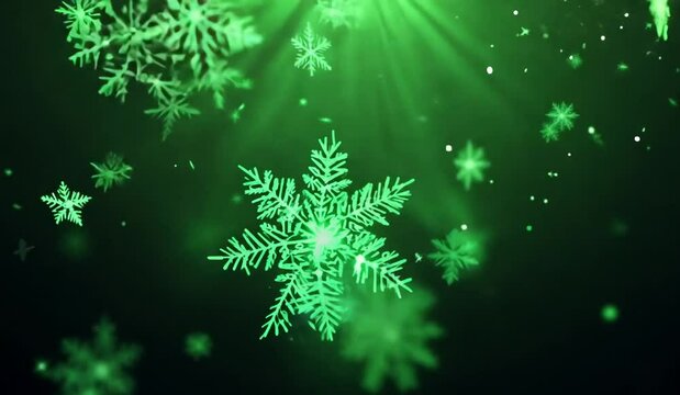 Green Snowflake Particles Background