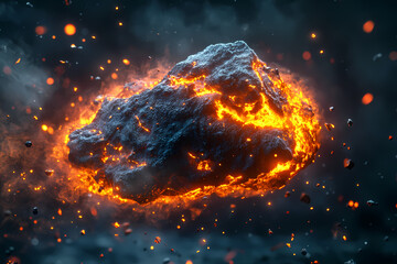 Cosmic Inferno: A colossal asteroid ablaze with fiery intensity hurtles through the vast expanse of space, creating a spectacular cosmic display of energy and destruction.