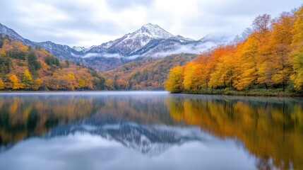 Autumnal mountain lake reflection