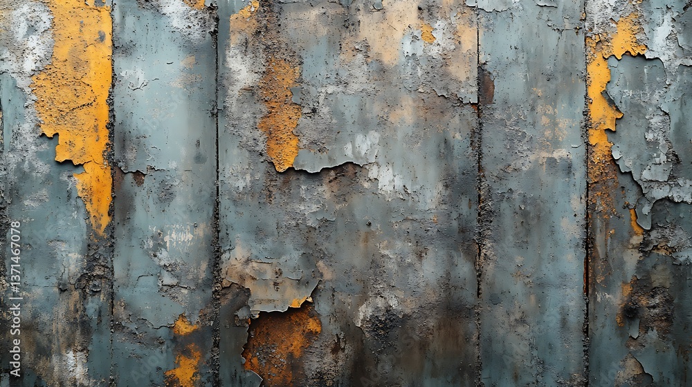 Poster distressed metal sheets texture: abstract surface with flaking color and weathered appearance for cr