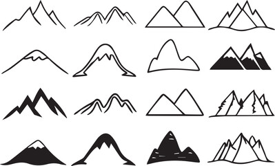 set of mountains illustration vector, set of mountains, mountain silhouette vector black and white