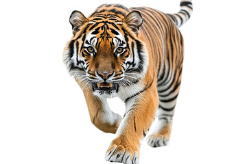 Fototapeta premium Powerful tiger leaping forward with fierce energy Isolated on white background or PNG background .