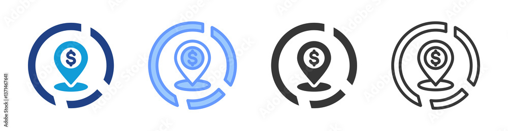 Poster market positioning icon set multiple style collection