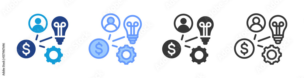 Aufkleber business model icon set multiple style collection
