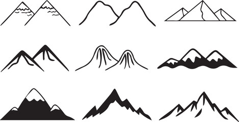 set of mountains illustration vector, set of mountains, mountain silhouette vector black and white