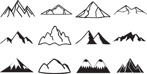 set of mountains illustration vector, set of mountains, mountain silhouette vector black and white