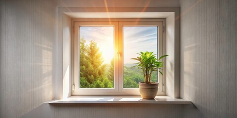 Fototapeta premium Sunlit Window Plant Portrait Photography - Warm Golden Light, Indoor Plants, Cozy Home