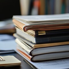 Stacked Folders and Documents on Desk in Office Environment