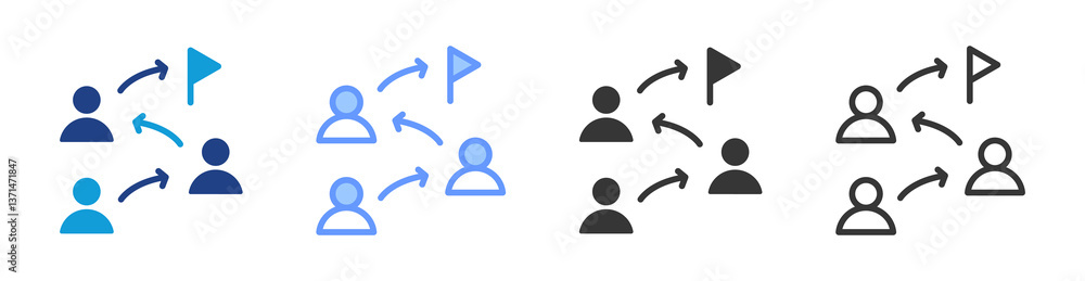 Poster team building strategies icon set multiple style collection