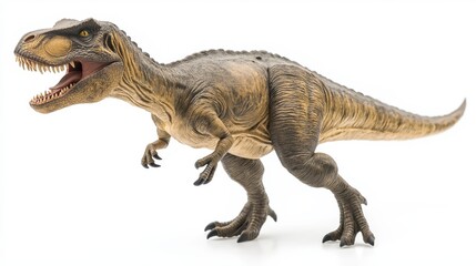 Fototapeta premium Side view of Tyrannosaurus Rex with mouth wide open and detailed skin texture, white studio background