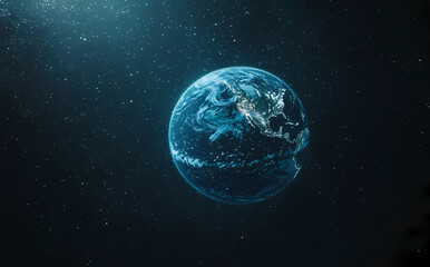 Naklejka premium Celestial Sphere: The radiant Earth, our home, majestically floats in the vastness of space, surrounded by a myriad of stars, offering a sense of wonder and perspective.