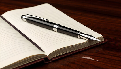 Elegant Silver Fountain Pen on Vintage Ledger Book