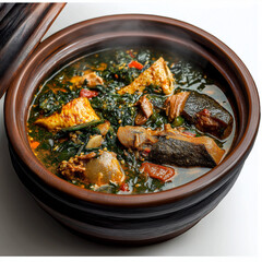 Thick Nigerian Afang Soup with Stockfish, and Cow Skin