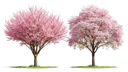 Obraz premium Blooming Sakura Trees, Tilt-Shift Summer Street Scene, Cherry Blossom PNG Cutout