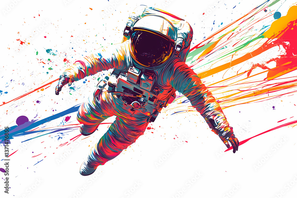 Poster cosmic canvas: an astronaut floats weightlessly in the inky blackness of space, his form a vibrant s
