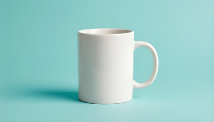 Obraz premium White Ceramic Mug on Light Blue Background for Customization