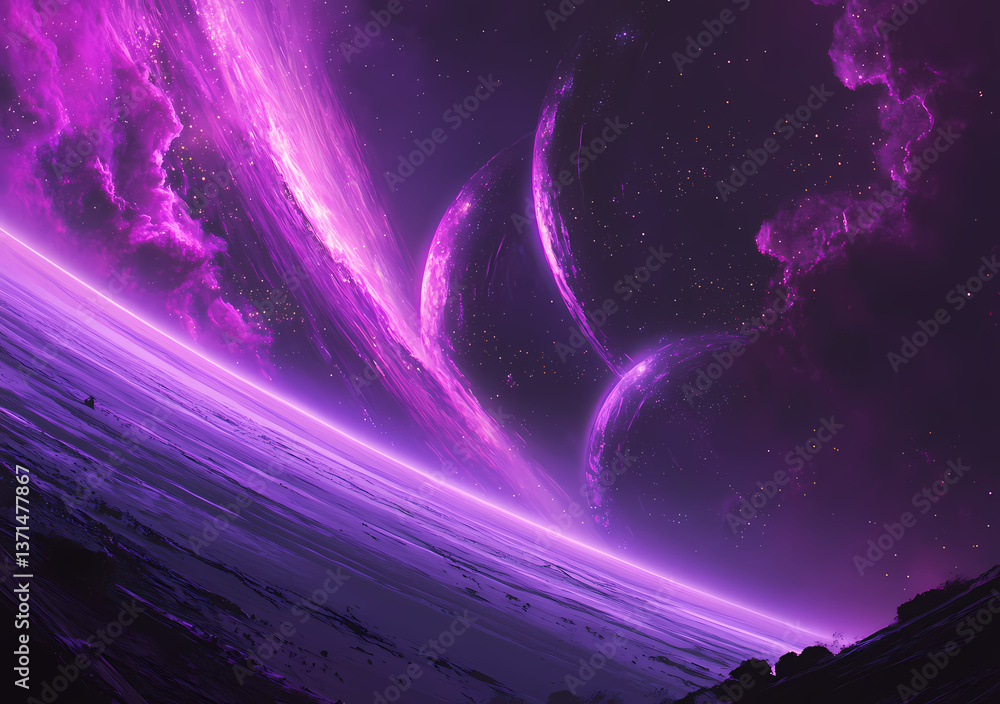 Poster celestial symphony: the cosmos explodes in a vibrant symphony of color, featuring celestial bodies a