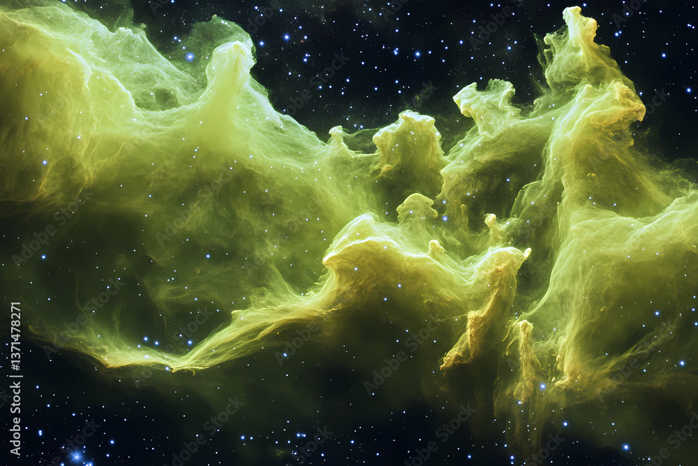 Poster celestial canvas: a stunning visualization of a nebula. the image captivates with its cosmic clouds,
