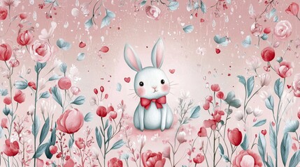 Obraz premium Charming seamless pattern featuring adorable rabbit illustrations.