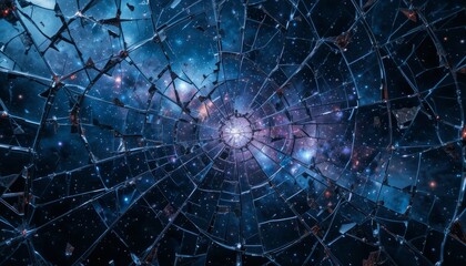 Obraz premium Cosmic Galaxy Through Fractured Glass Abstract Space Art