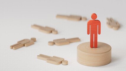 3D illustration of broken pawns and one protected by a Wooden round table. Vaccination and immunization concept.3D rendering on white background.