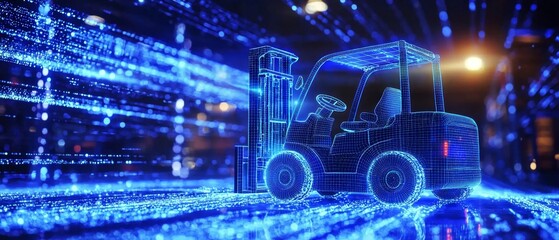 Obraz premium Glowing data streams illustrate smart warehouse management.