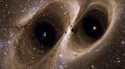 distant star being torn apart by gravity, showcasing black holes coiling around each other