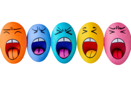 Vibrant Cartoon Emoji Faces Expressing Different Emotions with Colorful Background for Fun, Playful, Artistic Graphics and Creative Designs