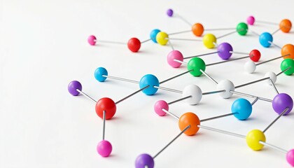 Obraz premium Colorful spheres connected, lines intertwined, abstract structure, full of technology sense.