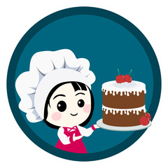  Vector logo and border with a cute girl as a chef, restaurant girl, bakery girl, cooking girl and cuisine related character