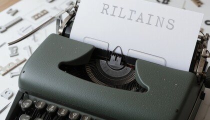 Vintage Green Typewriter With Papers And Letters On A Desk