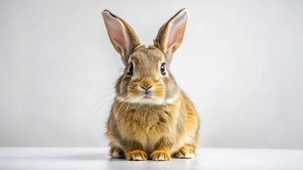 Obraz premium Cute Brown Bunny, Calm Rabbit, Fluffy Pet, Adorable Hare, Soft Fur, Curious Expression, Light Background, Animal Photography
