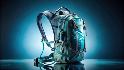Double Exposure Photography of a Hydration Pack with Glass Reflection Effect on a Plain Solid Color Backdrop for Creative Copy Space Design Elements