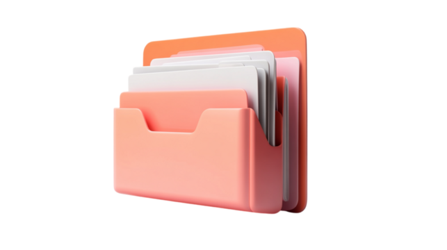 3D folder with business documents, isolated on transparent background. Document management, office, and business concept. 3D render