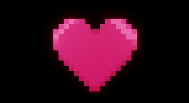 Glowing Pixel Heart Centered on Black Background for Graphic Design