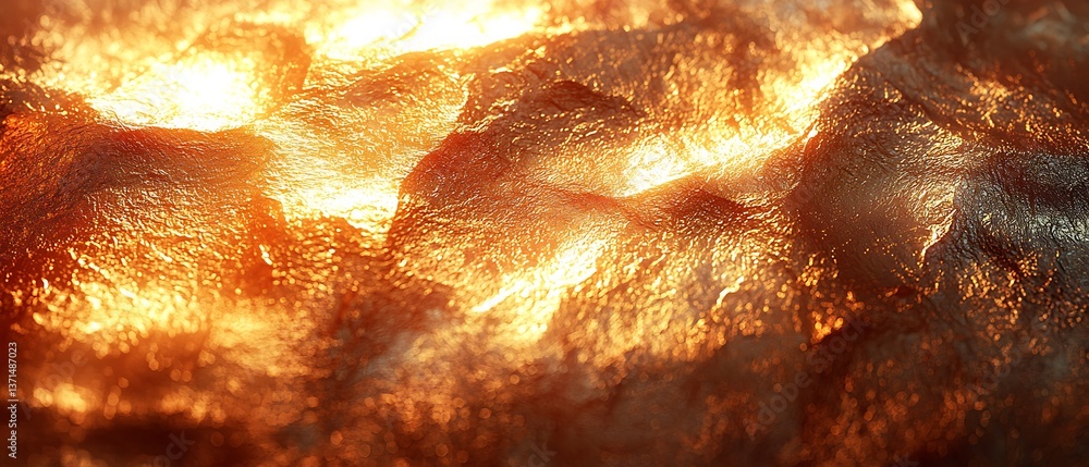 Poster glowing textured surface with golden light: abstract macro perspective creates a warm ambience and r