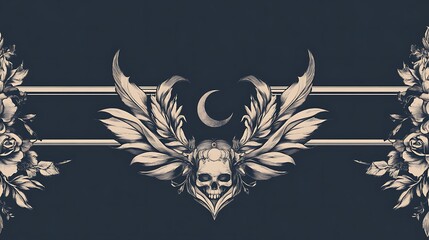 A skull with wings and a crescent moon is a dark design