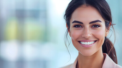 Obraz premium Confident business leadership woman modern office portrait photography bright environment close-up empowerment