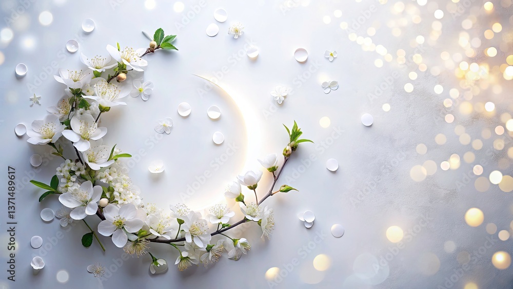 Poster high-angle view of moon flowers on white background with bokeh effect for elegant design elements an