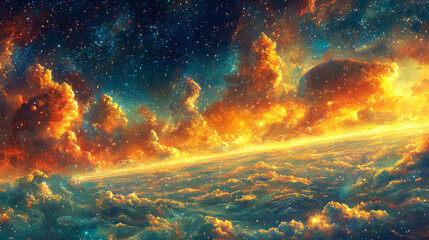 Fototapeta premium Cosmic Cloudscape: A Surreal Journey Through the Astral Plane