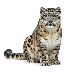 Obraz premium Snow leopard isolated on white background, high-quality wildlife stock image of a rare big cat species 