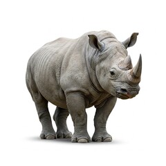 Obraz premium Rare and majestic Javan rhinoceros isolated on white background, perfect for conservation awareness 