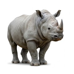 Fototapeta premium Rare and majestic Javan rhinoceros isolated on white background, perfect for conservation awareness 