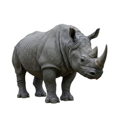 Obraz premium Close-up portrait of Javan rhinoceros isolated on white background, endangered species stock photo 