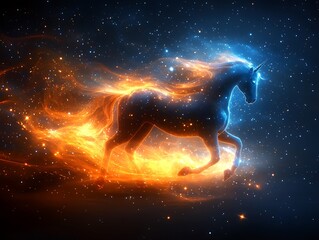 Obraz premium Fiery Unicorn in Cosmic Space