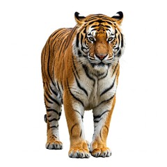 Fototapeta premium Close-up portrait of a Bengal tiger isolated on white background, perfect for educational and conservation projects 