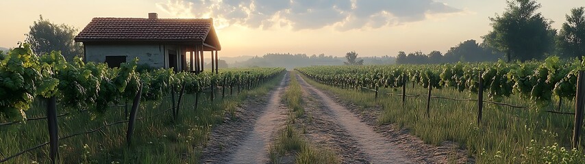Fototapeta premium Vineyard Path Sunrise