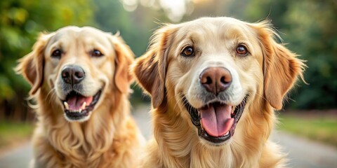 Golden Retriever Silhouette, Happy Dog Portraits, Smiling Dog Friends, Outdoor Pet Photography, Canine Closeup