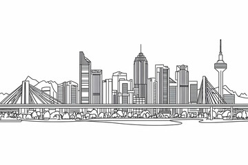 Illustration Of City Skyline in Black and White Minimalistic Line Art