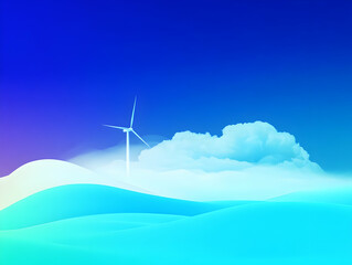 Illustration of Wind Turbine with Blue Sky and Cloudscape in Daylight